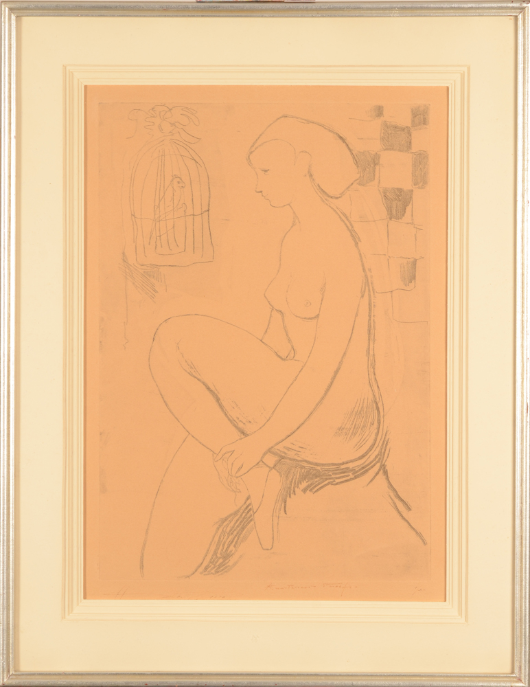 Francine Somers — <p>Nu assise (ballerina), eau-forte, justifié 1/20</p>