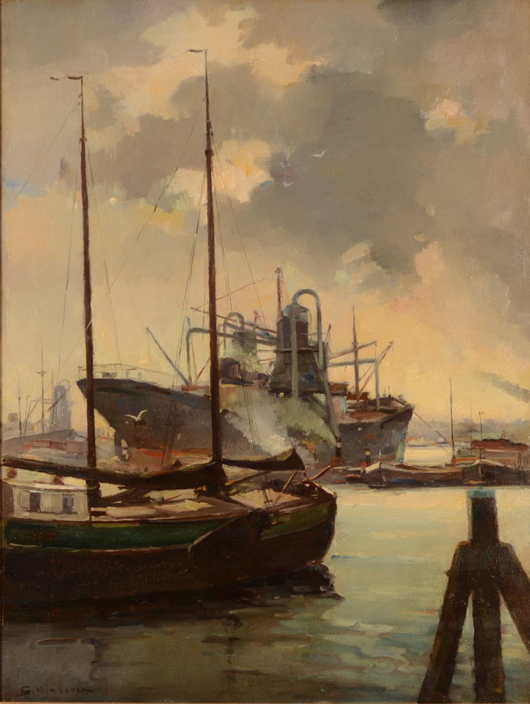 Steven Hendrik Wijnhoven view of a Dutch port — petite restoration à la toile