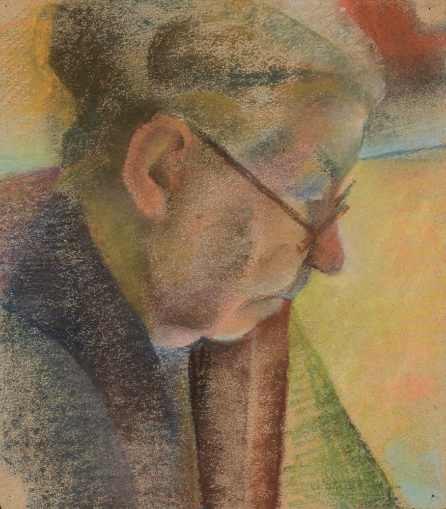 Jan Willem Grinwis Plaat Stultjes — Femme aux lunettes, lisant, pastel fauviste signé