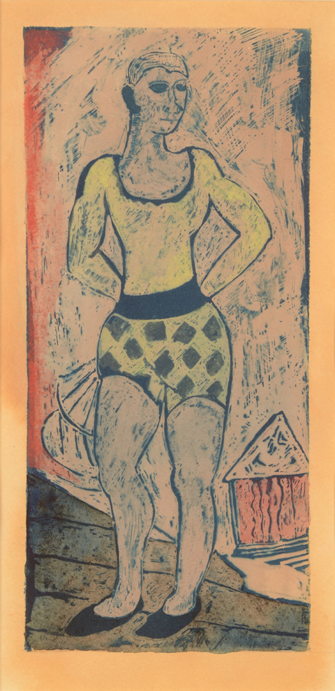 Jan W. Grinwis Plaat Stultjes The clown — Rare coloured relief print on paper
