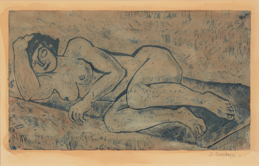 Jan Willem Grinwis Plaat Stultjes — Très rare nu couché expressioniste, épreuve non numerotée mais signée