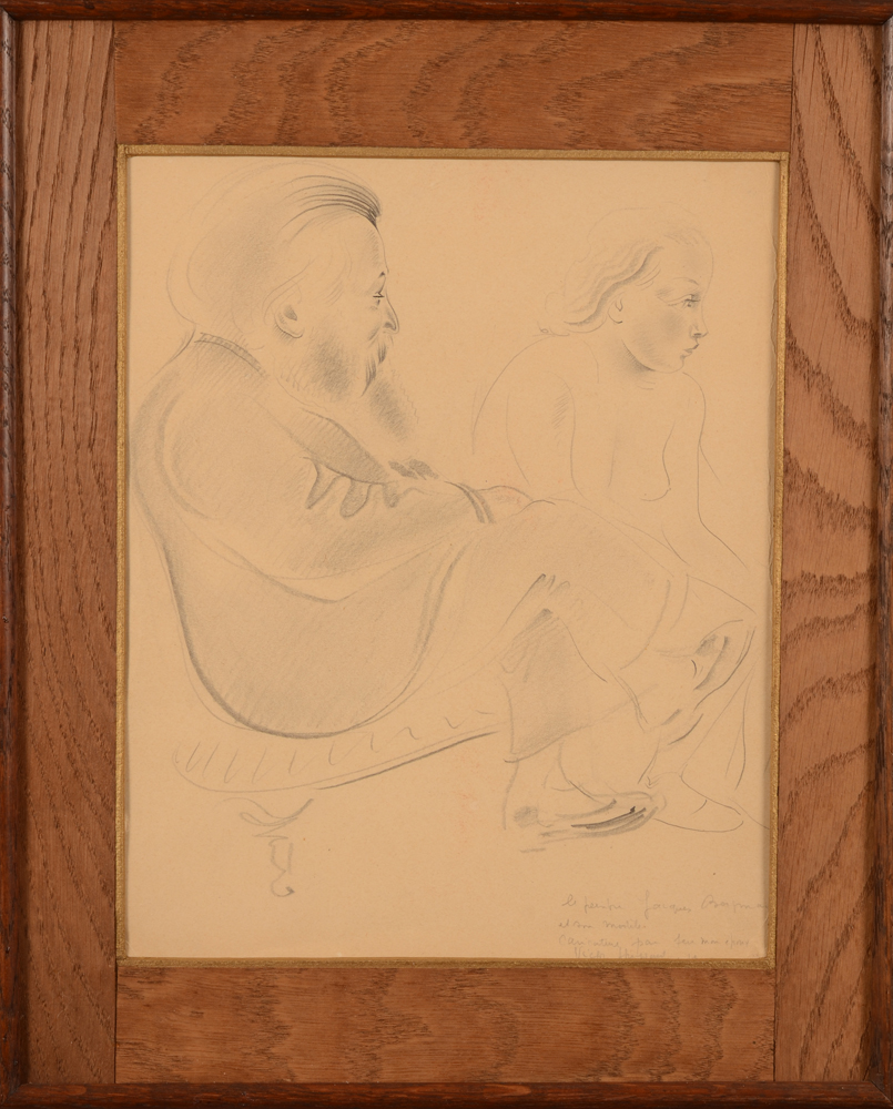 Victor Stuyvaert — Karikaturaal portret van de schilder Jacques Bergmans en een model