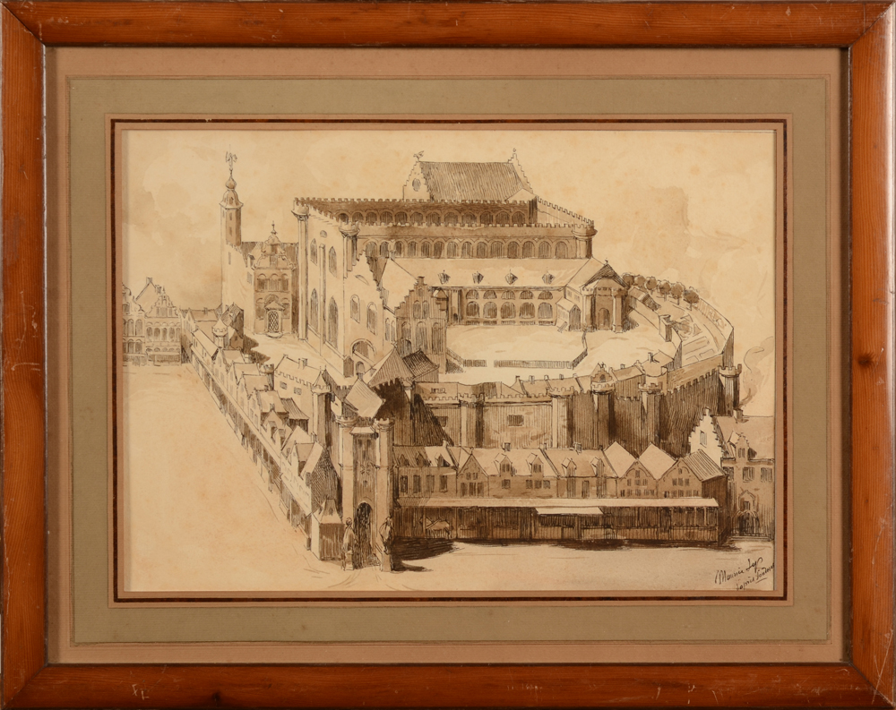 Maurice Sys — <p>Dessin d'après Sanderus, probablement ca. 1900, encre sur papier, signé</p>