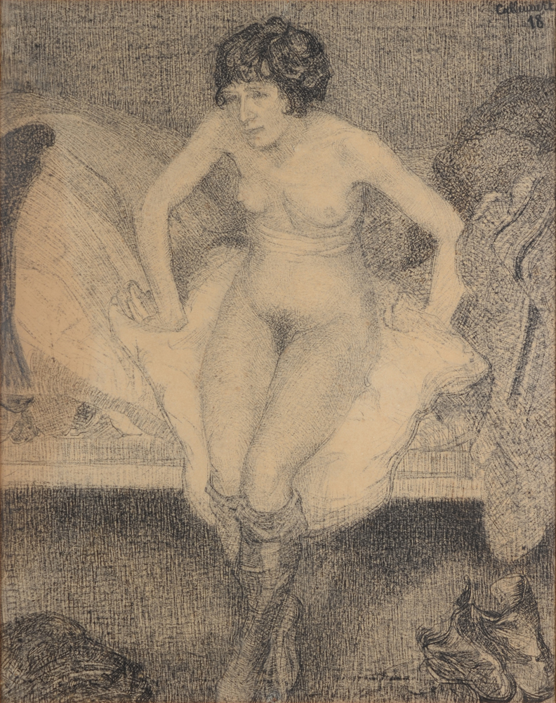 Charles-René Callewaert — Important fusain sur papier de 1918, signé et daté
