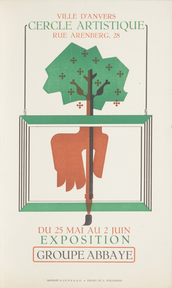 Amédée Wellekens Poster for Exhibition 'Groupe Abbaye' in Antwerp — très rare affiche pour une exposition d'un groupe d'artistes de La Cambre dans le 'Cercle Artistique' à Anvers.&nbsp;