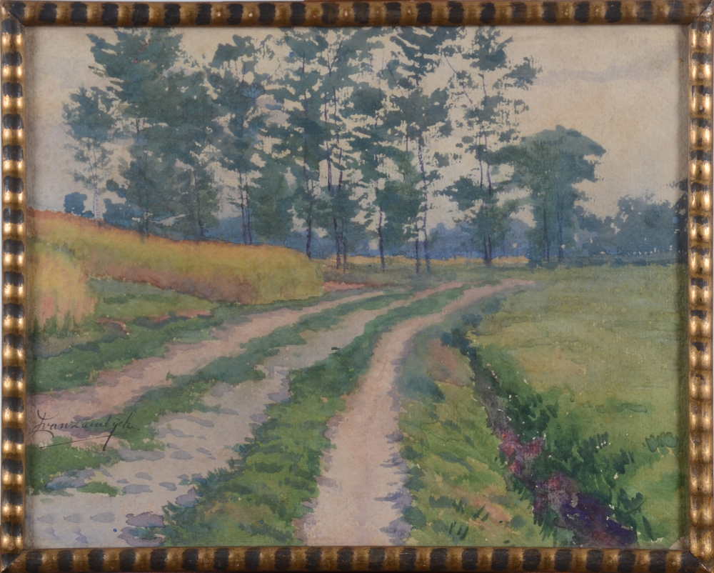 Edouard Van Zandycke, the road to nowhere, an original watercolour — aquarelle originale de cet artiste peu courant sur le marché de l'art