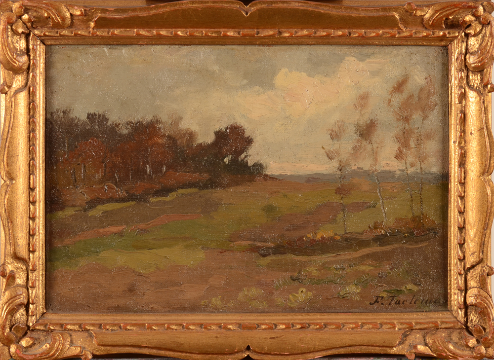 Jean François Taelemans — Paysage, probablement les environs de Bruxelles, huile sur panneau de chêne, signé