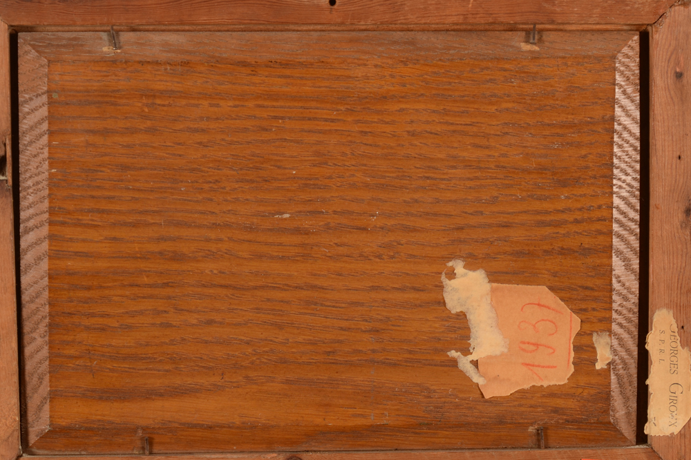 Jean François Taelemans — Back of the painting, with to the right remnants of a Giroux label