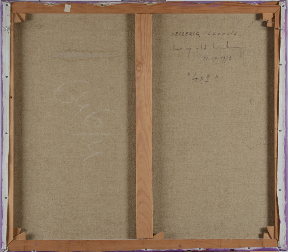 Léopold Leclercq '4 x 2' painting with collage — Back, wooden frame.
