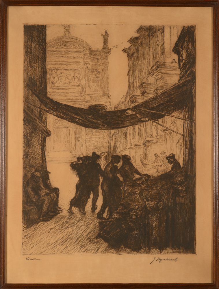 Emile Thysebaert Venice etching — Vue de Venise en gravure, grande planche
