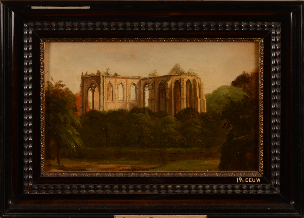 Unknown master — Une vue sur des ruines (Villers-la-Ville?), huile sur papier, 19ieme siecle