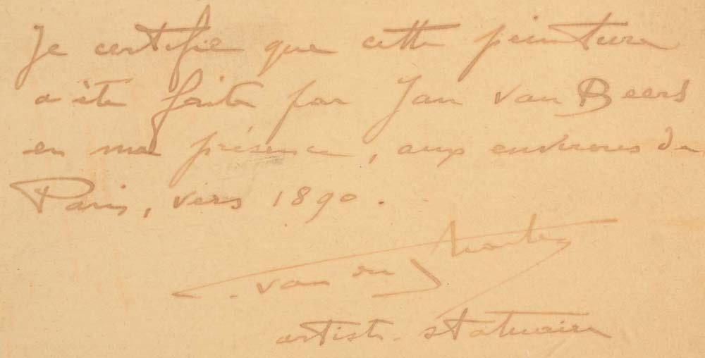 Jan Van Beers — <p>Detail of the certificate by Georges Van der Straeten at the back</p>