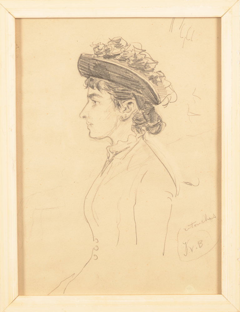Georges Van der Straeten — <p>Dessin du sculpteur Georges Van der Straeten, 'retouché' par le peintre Jan Van Beers, Paris, vers 1900</p>