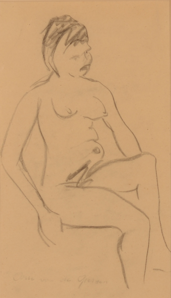 Arie Van de Giessen — Nu assise, dessin d'étude expressioniste, probablement des années '40.