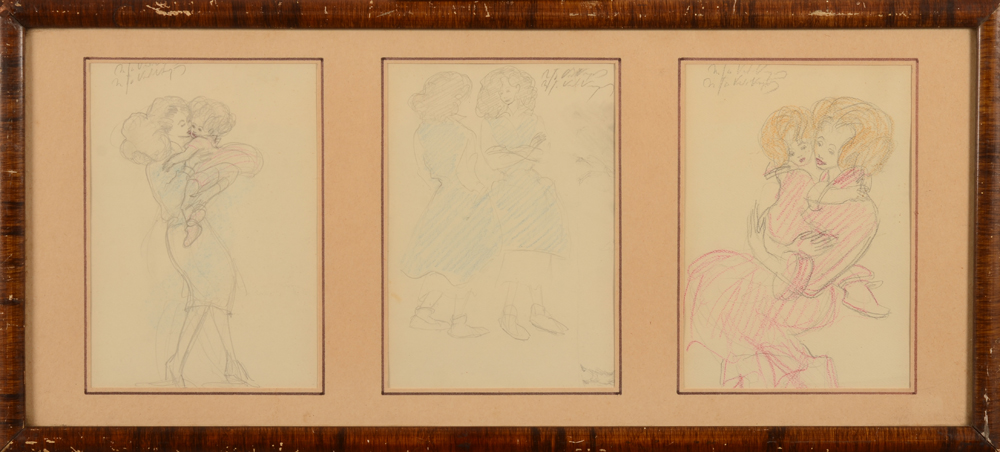 Marie-José Van de Veegaete — 3 dessins sur le thème de mère et enfant, probablement des années '50