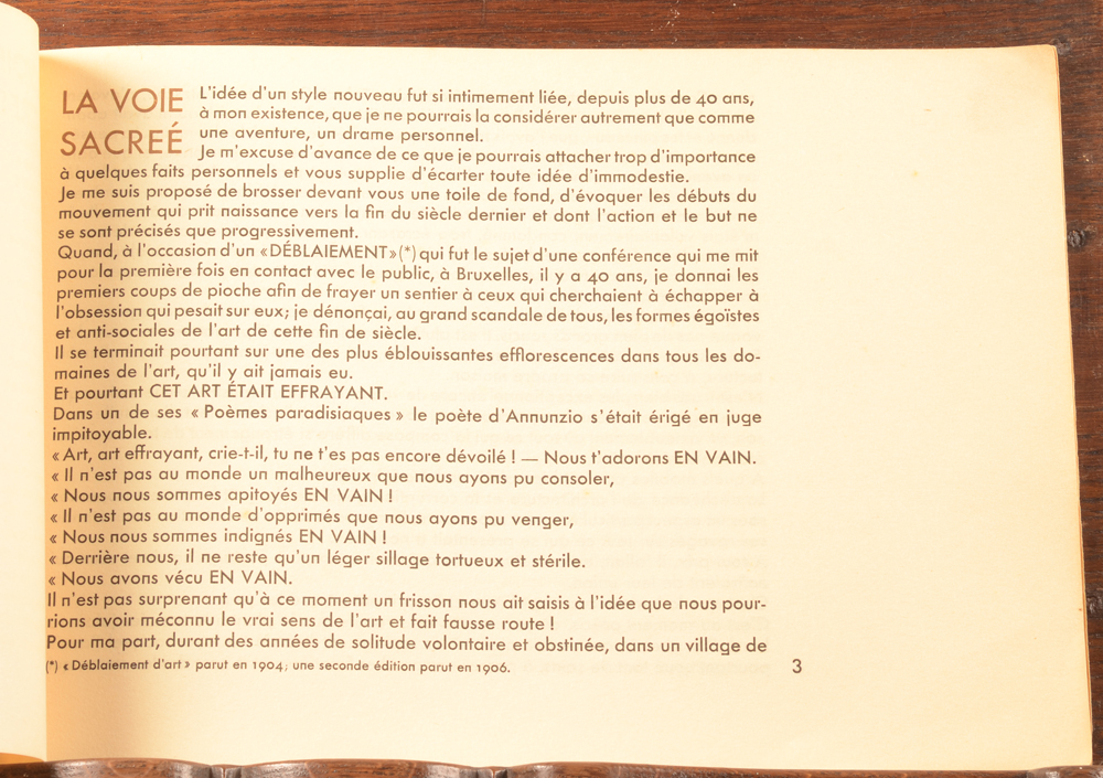 Henry Van de Velde — Start of the speech given by the artist in 1933.