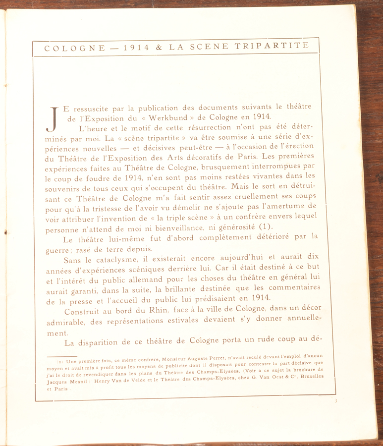 Henry Van de Velde — Livre sur le theatre du Werkbund et un replique de Van de Velde a Perret, qui selon l'architect belge lui avait 'vole' ses idees.