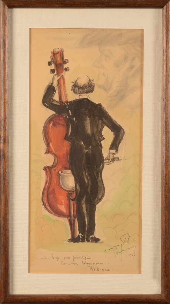 Leon Van der Haegen — Dessin caricatural, contre-basse pour prostatique, aquarelle