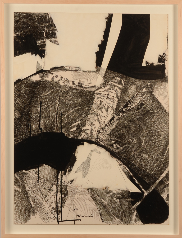 Paul Van Gysegem — Rare dessin-collage de 1966, signé et daté