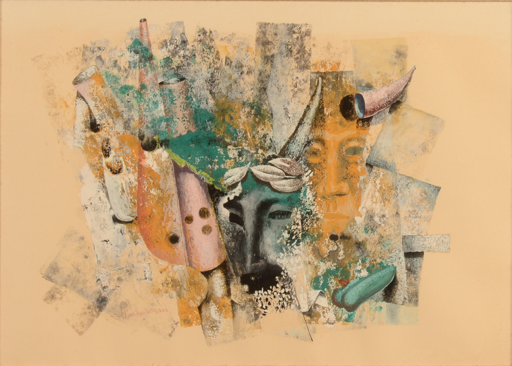 Stan Van Houtven Surrealist Composition  — Composition surrealiste signée et datée 1962