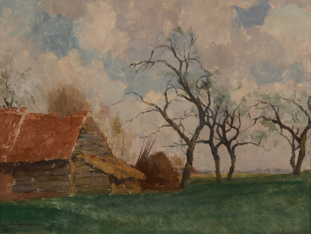 Karel Van Lerberghe The Apple Trees — ferme en hiver, huile sur panneau