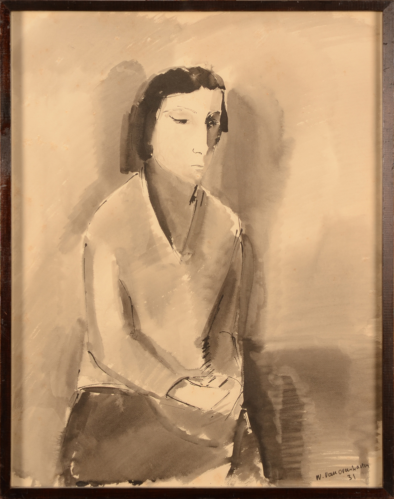 War Van Overstraten — Lavis d'une femme assise, 1931, beau dessin de l'artiste