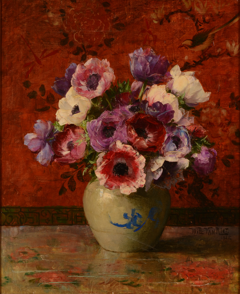 Willy Van Riet Anemones — Nature morte  japonisante aux anémones