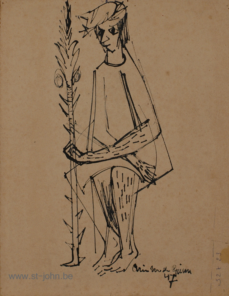 Arie Van de Giessen — <p>
	<strong>Arie Van de Giessen</strong> (1896-1950), Christ as King of the Jews, 1947, ink on paper, 32,5 x 25 cm, signed and dated&nbsp;bottom right. (Unframed).</p>