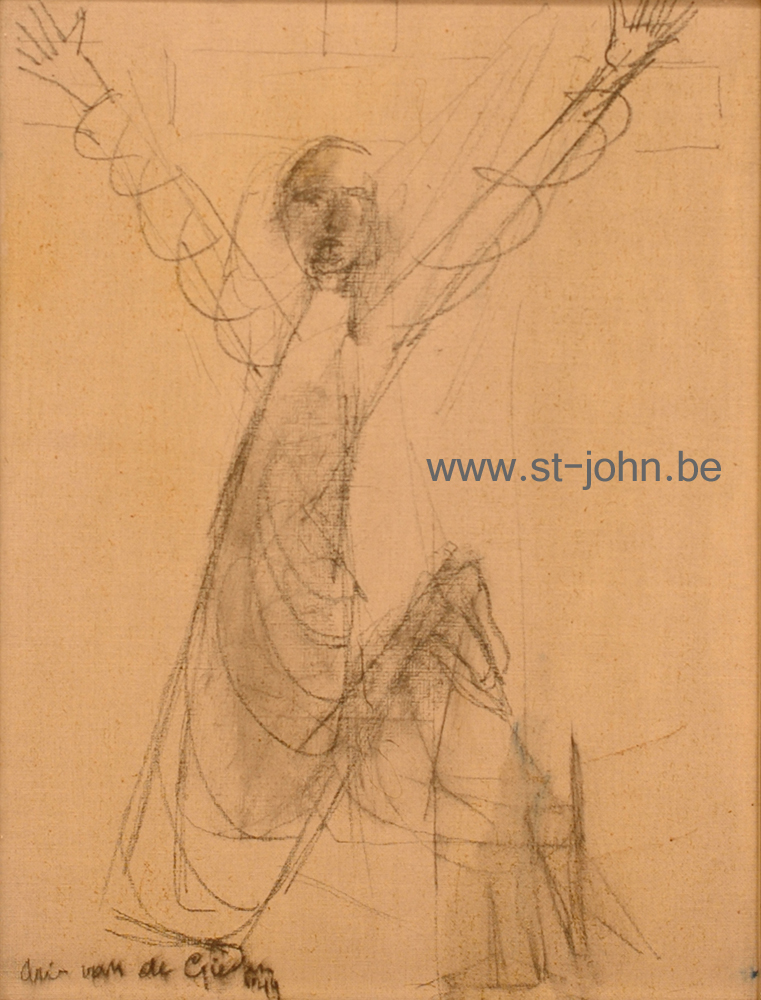 Arie Van de Giessen — <p>
	<strong>Arie Van de Giessen</strong> (1896-1950), Christ, mixed media on canvas, 43,5 x 32,5 cm (day measures), signed &amp; dated '49 (for 1949) bottom left, exhibition label Sint-Martens-Latem 1987 on the back.</p>