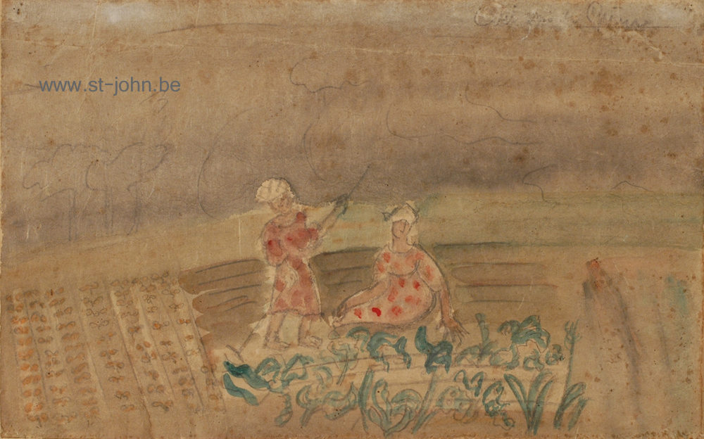 Arie Van de Giessen — <p>
	<strong>Arie Van de Giessen</strong> (1896-1950), figures in a field, mixed media on paper, 25,5 x 41 cm, signed bottom right.</p>