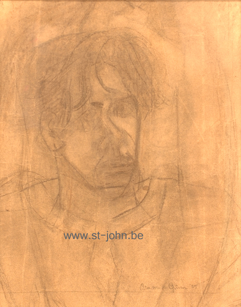 Arie Van de Giessen — <p>
	<strong>Arie Van de Giessen</strong> (1896-1950), a selfportrait in 1935, drawing, black chalk on paper, 49 x 39 cm (day measures), signed and dated '35 bottom right, exhibition label Sint-Martens-Latem 1987 on the back.</p>
