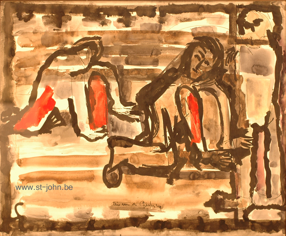 Arie Van de Giessen — <p>
	<strong>Arie Van de Giessen</strong> (1896-1950), figures on the beach, mixed media on paper, 49 x 60 (day measures), signed bottom centre.</p>