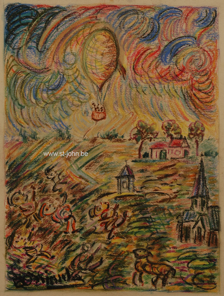 Ernest Van den Driessche — <p>
	<strong>Ernest Van den Driessche</strong> (1894-1985), De Luchtballon, gemengde techniek op papier, 35,5 x 27,5 cm, gesigneerd.</p>