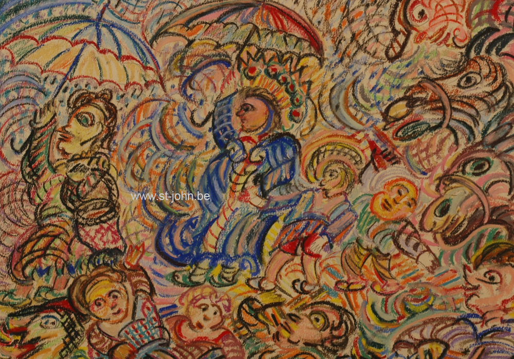 Ernest Van den Driessche — <p>
	<strong>Ernest Van den Driessche </strong>(1894-1985): Carnavalstoet in de regen, gemengde techniek op papier, 24 x 34 cm, gesigneerd.</p>