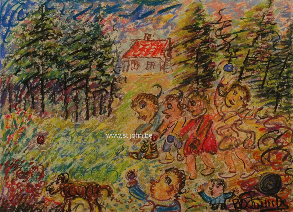 Ernest Van den Driessche — <p>
	<strong>Ernest Van den Driessche</strong> (1894-1985): Kinderen die petanque spelen, kleurtekening op papier, 38 x 52 cm (dagmaat).</p>