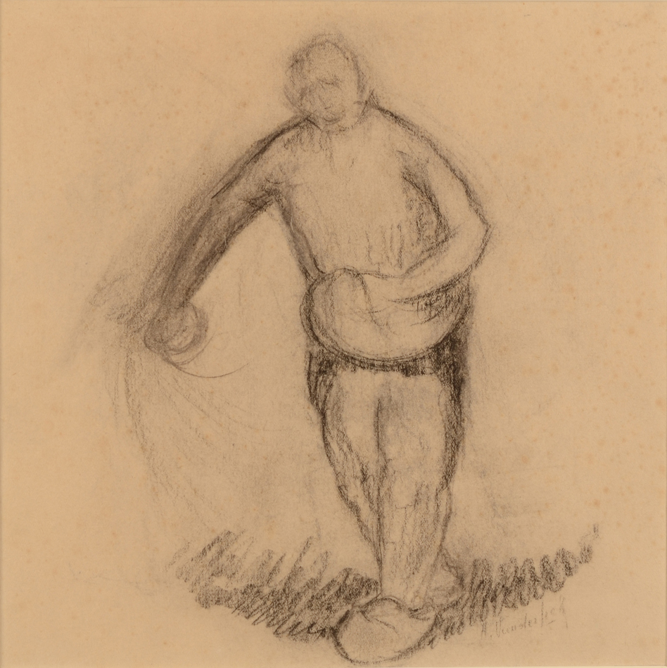 Armand Vanderlick — Beau dessin expressionniste, fusain sur papier, signé