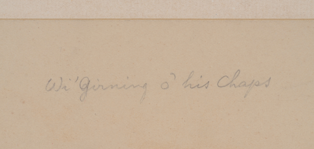 William Strang 'Wi'girning o'his chaps' Etching, engraving and mezzotint — Title written on the passe-partout in pencil, possibly by another hand