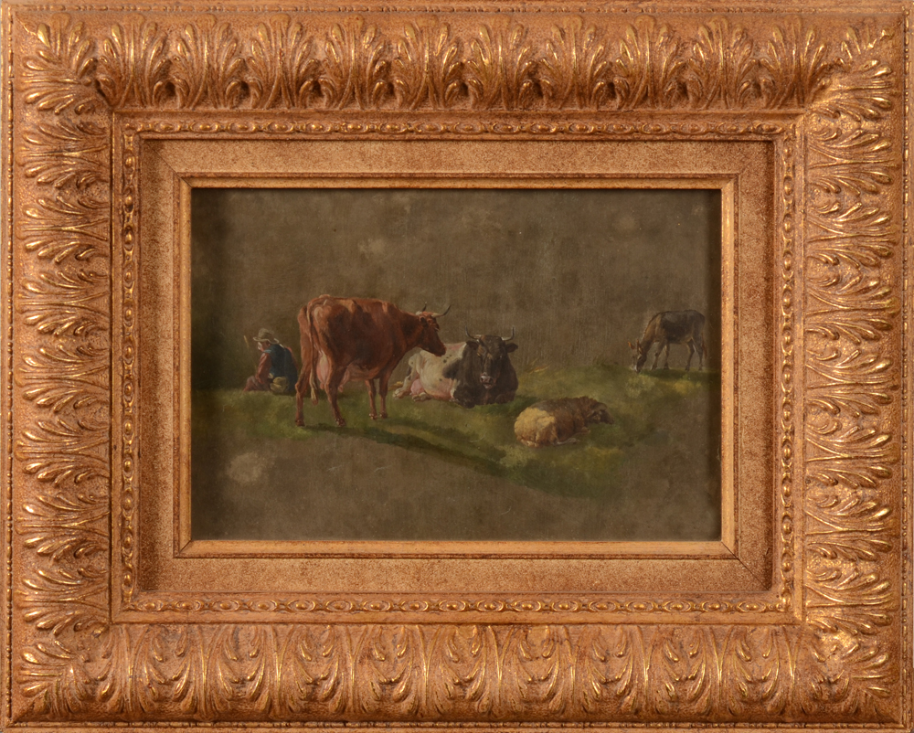 Verboeckhoven (school of) — Huile sur papier, étude très sensible et de haute qualité, non signé mais proche de l'oeuvre de Verboeckhoven