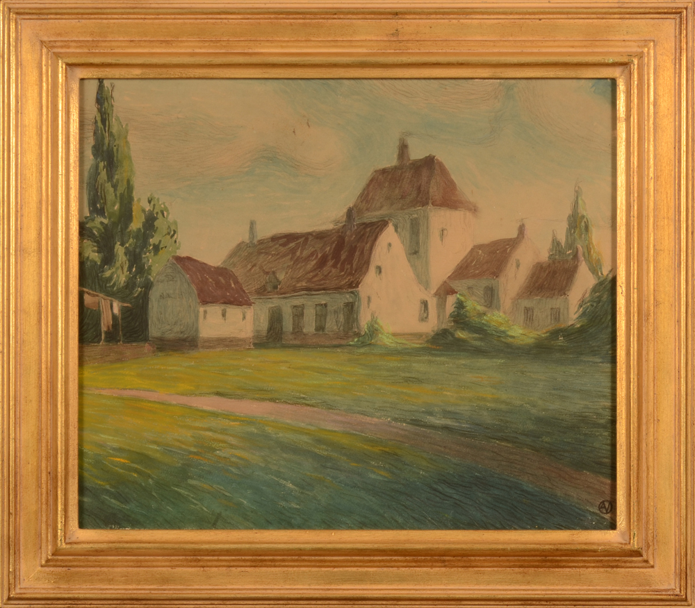 Achiel Vereecken mixed media — the drawing with its modern frame