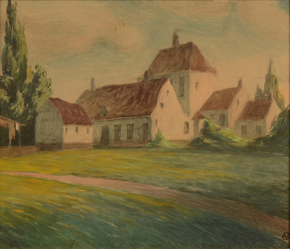 Achiel Vereecken Mixed media — Technique mixte sur papier monogrammée, ca. 1910