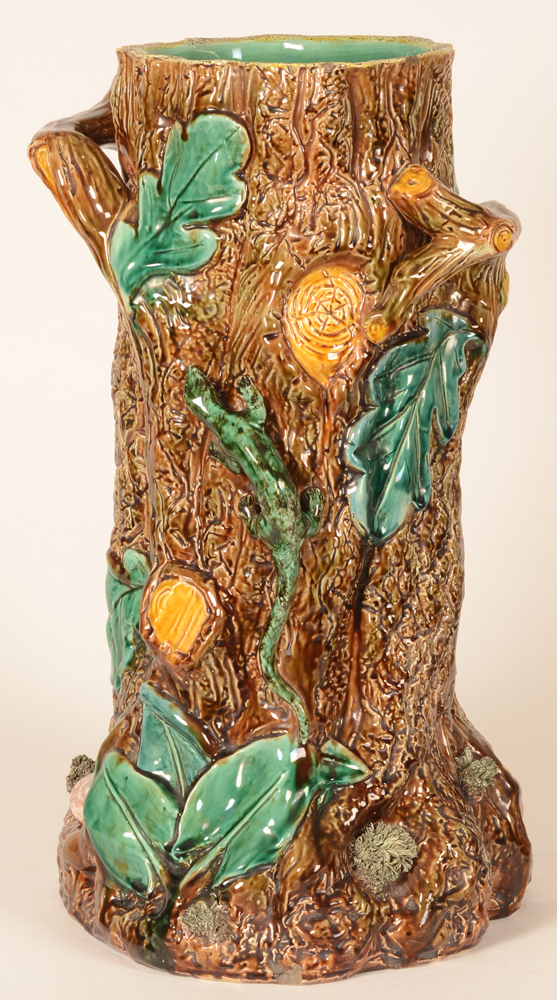 Victorian majolica umbrella stand — Alternate view of the large majolica piece