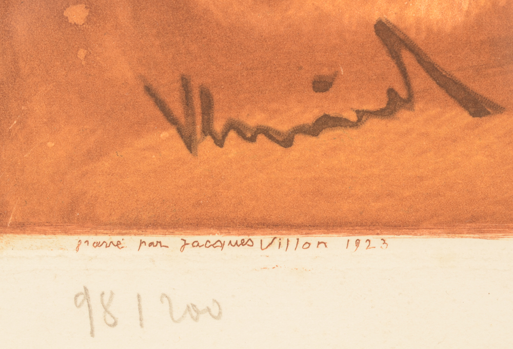 Jacques Villon — Justification in pencil bottom left and printed signatures and date 1923