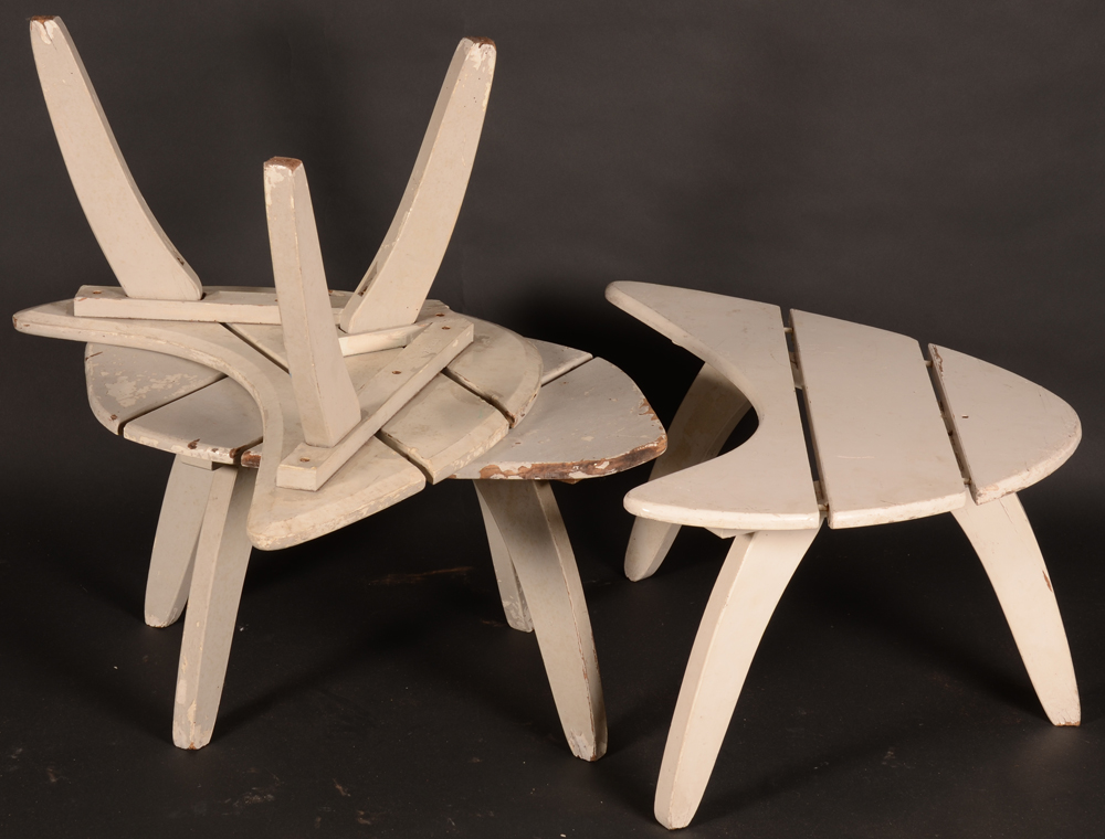 Set of Garden Tables — Of typical 1950's design and in unrestored condition.