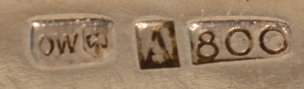 Otto Wiskemann — Makers mark, A for 'Argent' and alloy mark for 800/1000 on all the pieces