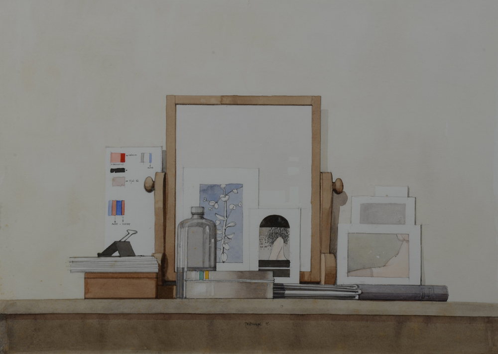 Roger Wittevrongel — A stillife with mirror in the artists studio.