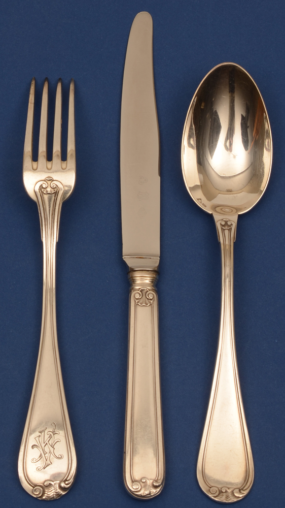 Wolfers Freres — Silver fork, knife and spoon in the 225 LXV pattern by Wolfers Freres (Brussels)
