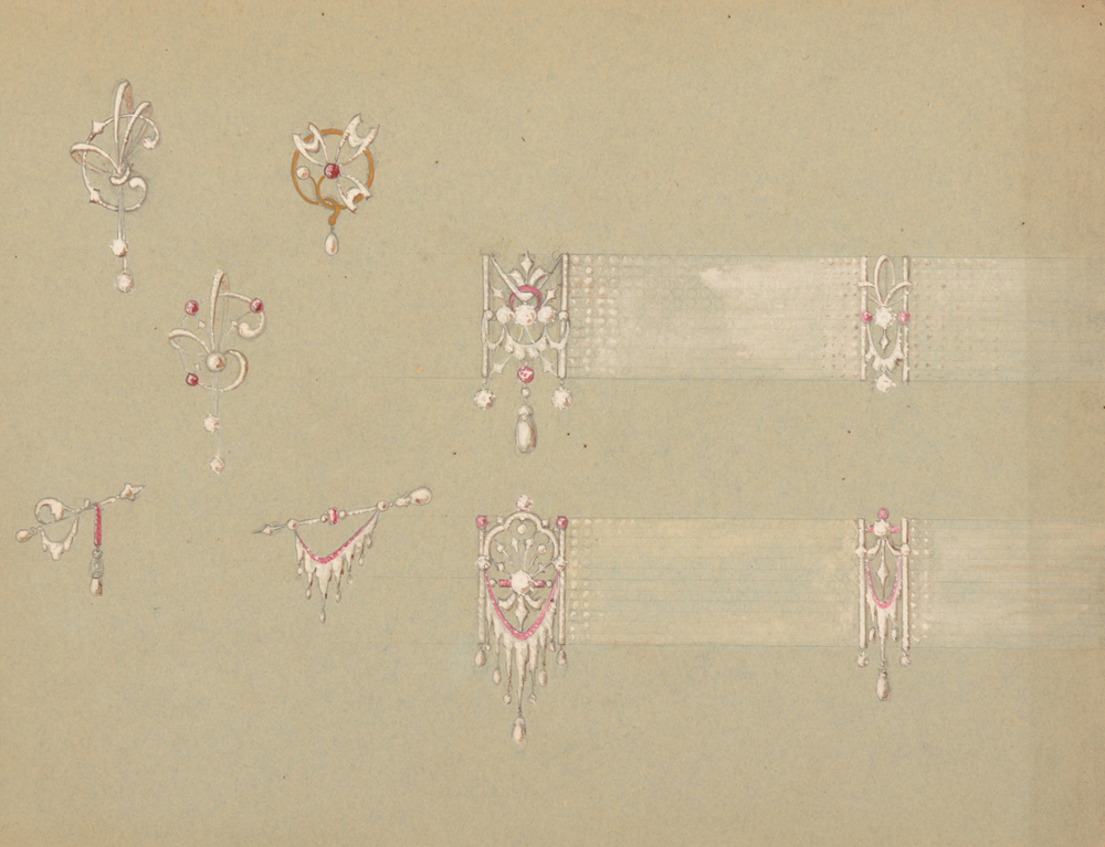 Philippe Wolfers — Projet pour des bracelets et des broches, gouache sur carton
