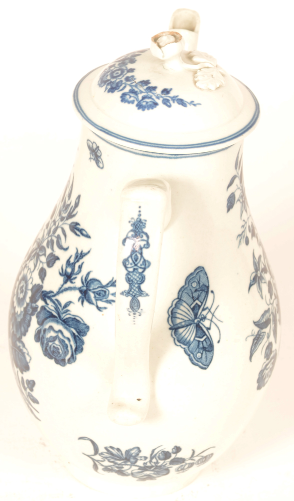 Worcester 18th century porcelain coffee pot — detail of the handle