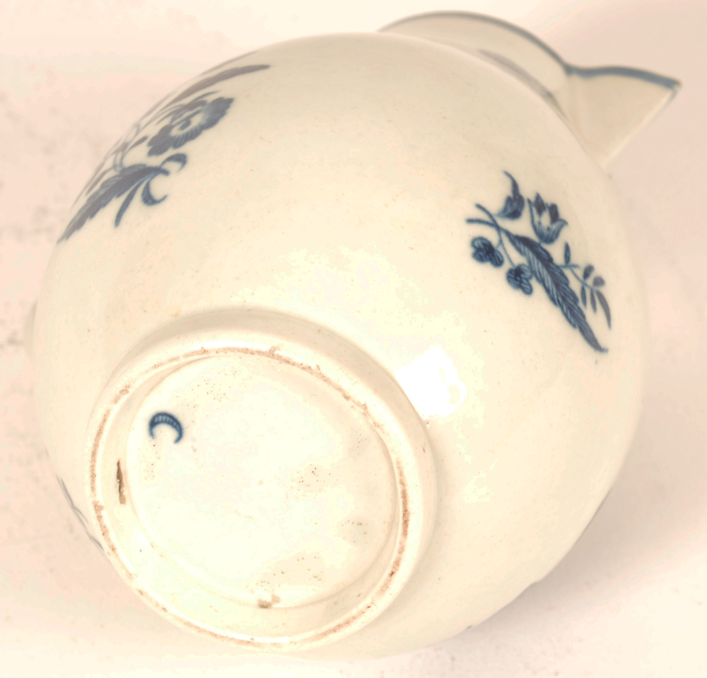 18th Century Worcester milk ewer — blue crescent mark on the bottom