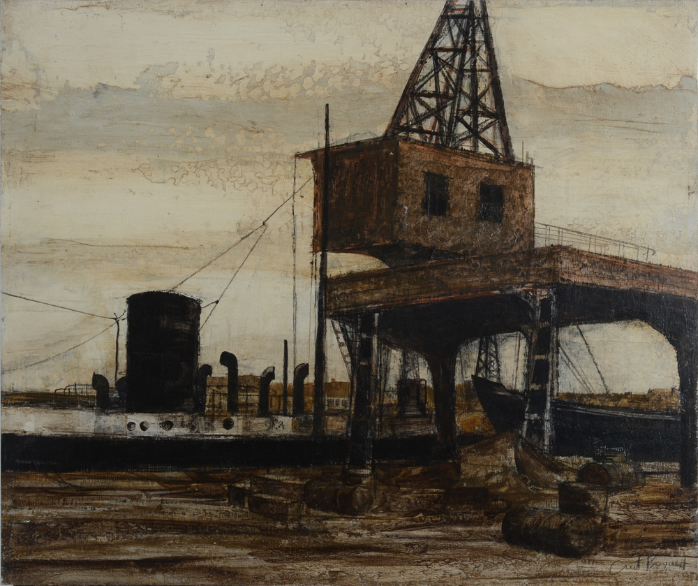 Toon (Antoon) Bogaert — Le port de Gand, huile sur panneau, signée et datée